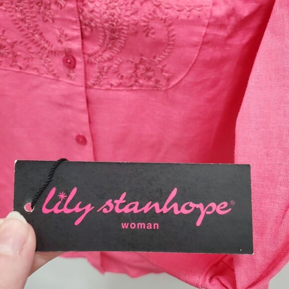 Lily Stanhope Woman's Hot Pink Embroidered Linen 3/4 Sleeve Top NWT Plus Size 1X - Picture 3 of 5